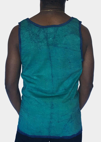 Green and Blue Batik Tank Top with Geometric Designs -Contemporary and Colorful Ensemble-African apparel and accessories