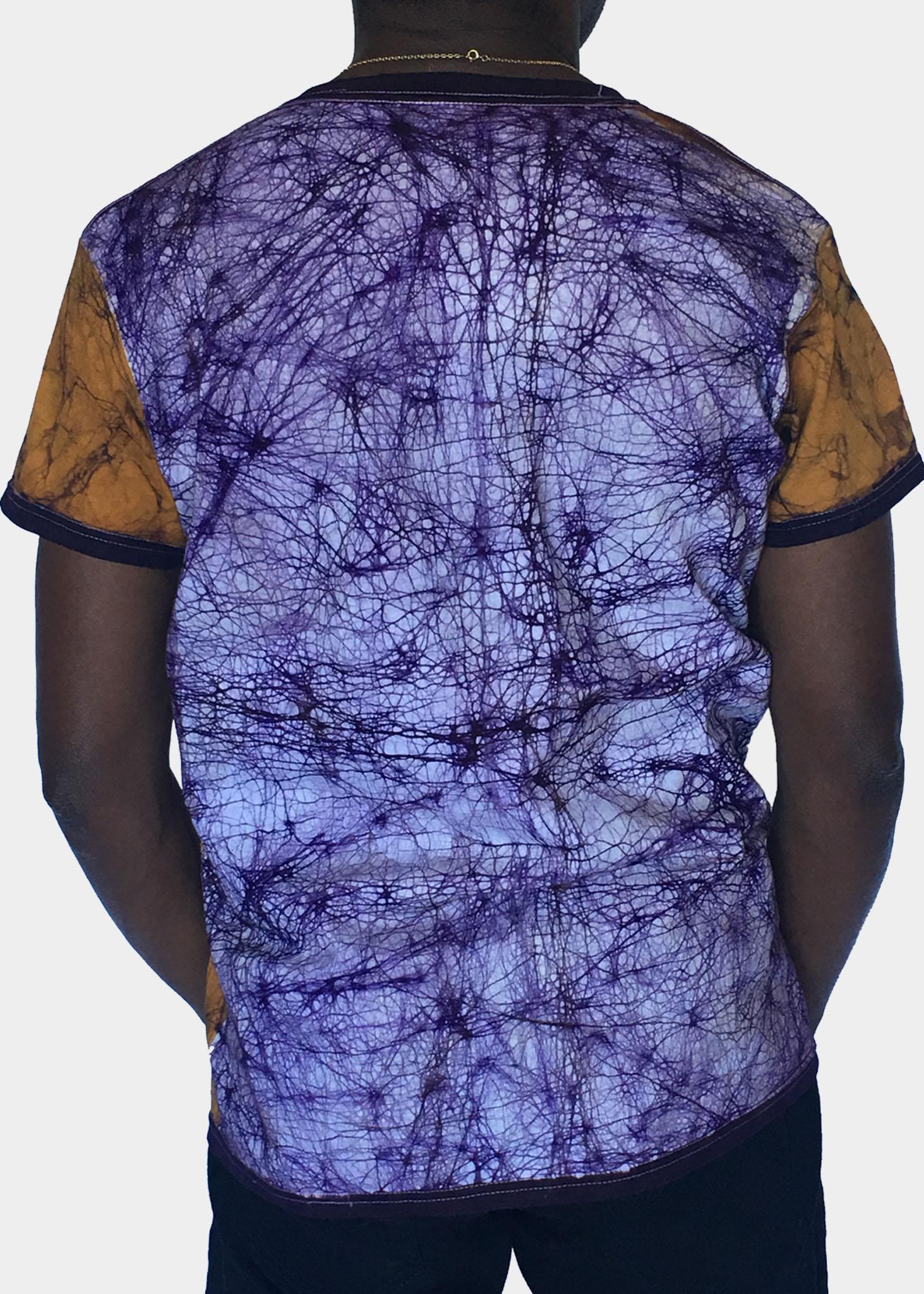 Gold and Purple Fitted Short Sleeves Batik T-shirt with Adinkra Symbols- Contemporary and Colorful Ensemble-African apparel and accessories