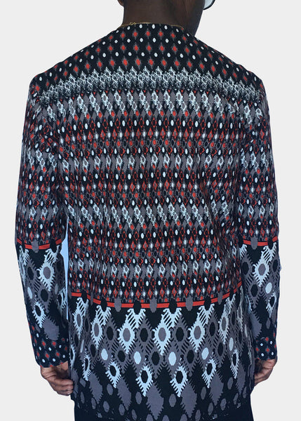 Grey and Red Long Sleeve African Print Tunic -Contemporary and Colorful Ensemble-African apparel and accessories