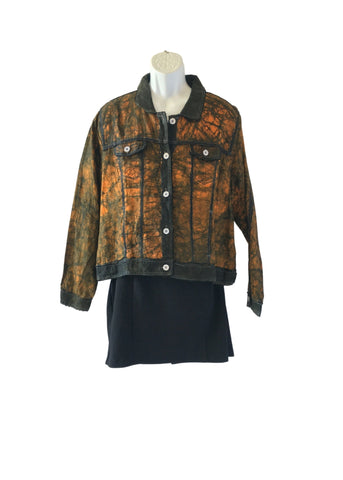 Lightweight Batik Trucker Jacket Green and Gold -Contemporary and Colorful Ensemble-African apparel and accessories