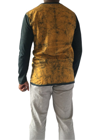 Gold and Green Long Sleeve Batik T-Shirt -Contemporary and Colorful Ensemble-African apparel and accessories