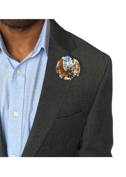 Blue and Brown Lapel Pin-Contemporary and Colorful Ensemble-African apparel and accessories