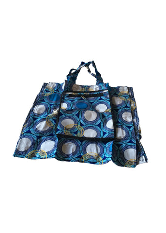 Foldable Tote Bag Blue and White Circles -Contemporary and Colorful Ensemble-African apparel and accessories
