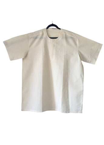Beige Short Sleeve Round Collar Calico Fabric Shirt  | Contemporary and Colorful Ensemble