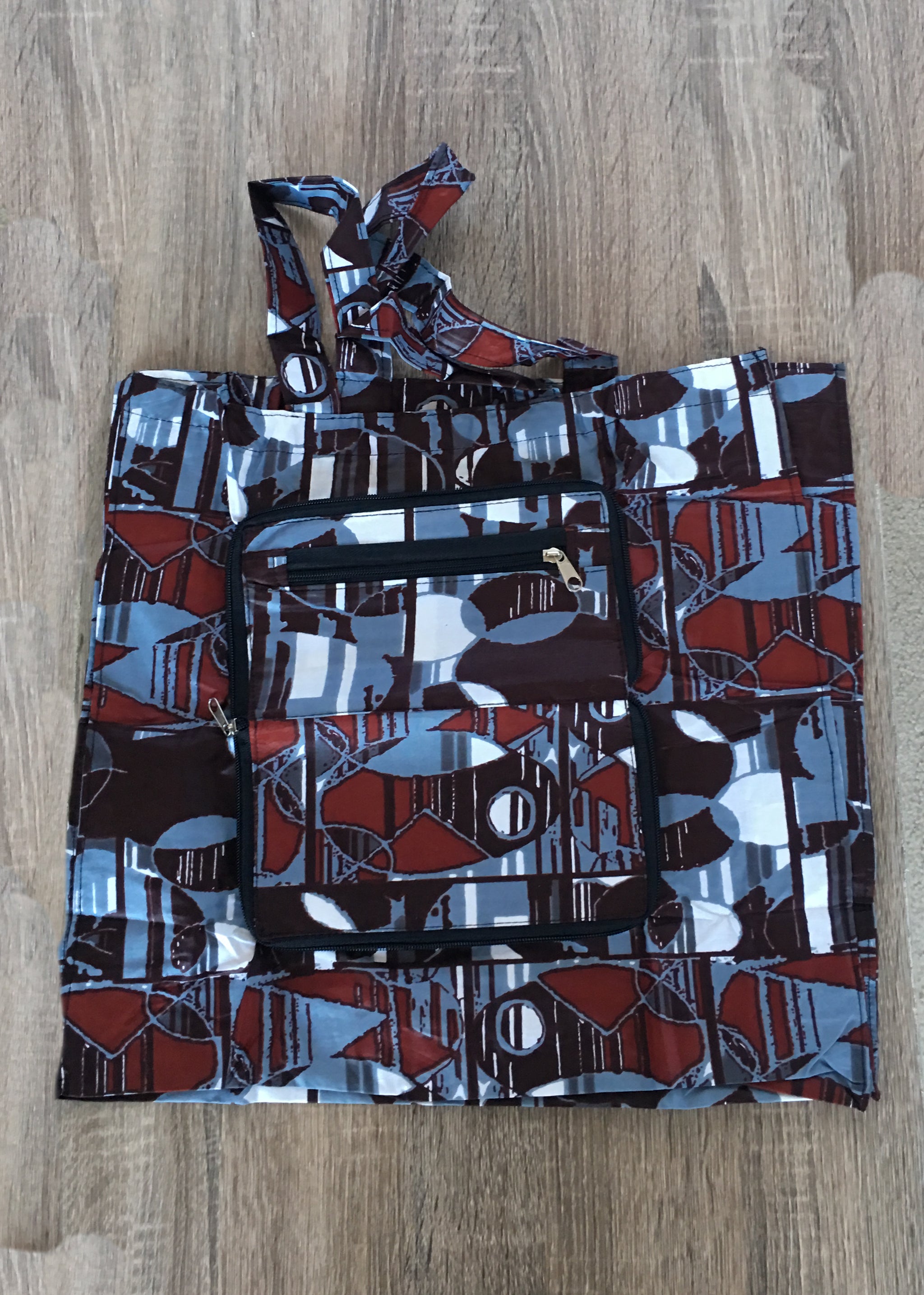 Foldable Tote Bag Burgundy and blue -Contemporary and Colorful Ensemble-African apparel and accessories
