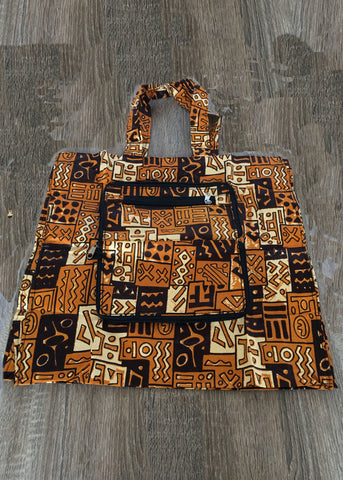 Foldable Tote Bag Bogolan Designs -Contemporary and Colorful Ensemble-African apparel and accessories