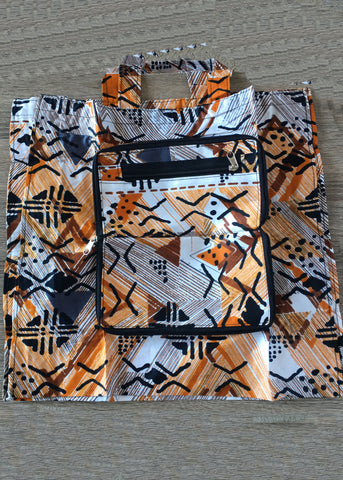 Foldable Tote Bag Orange and White -Contemporary and Colorful Ensemble-African apparel and accessories