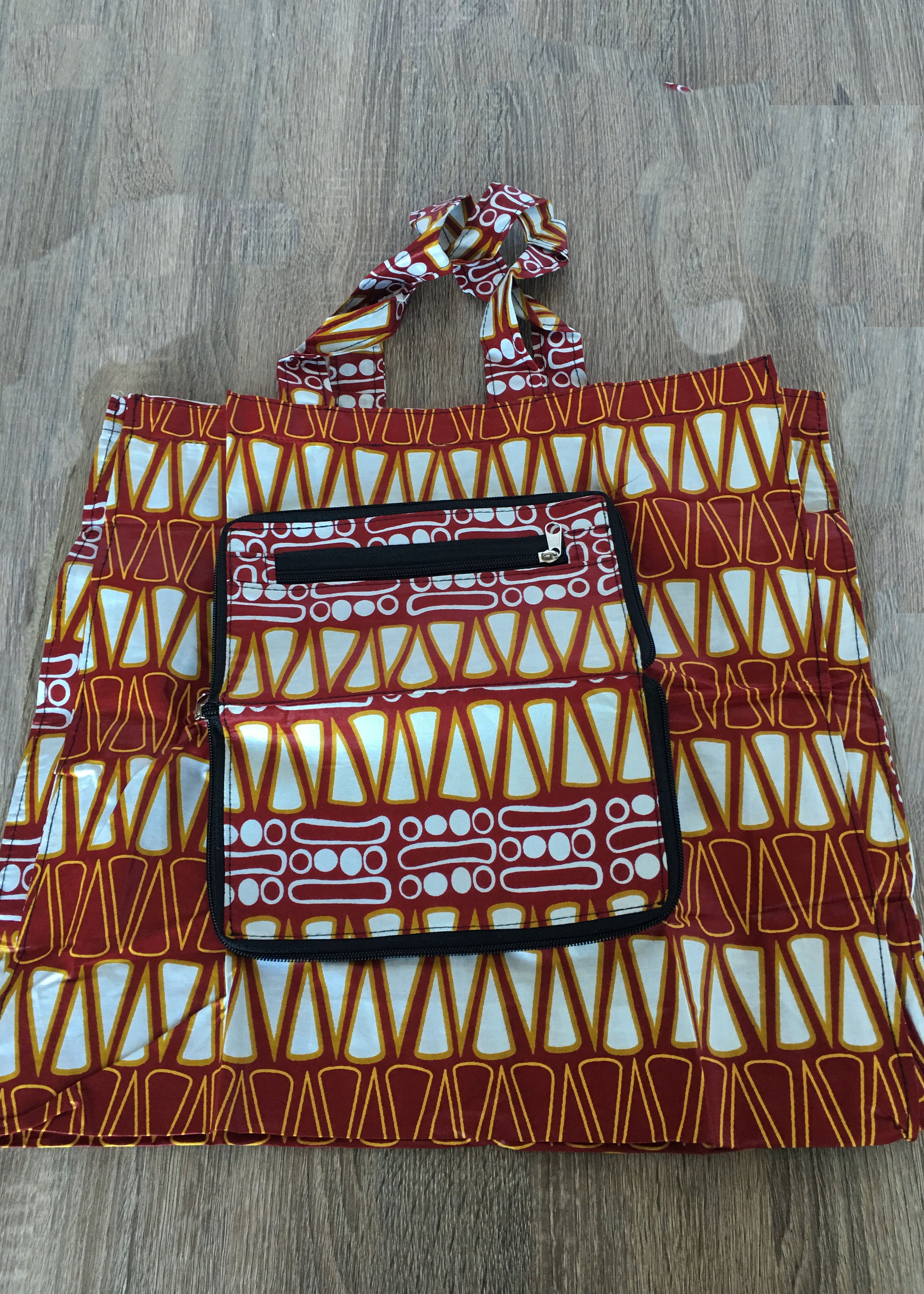 Foldable Tote Bag Yellow Red -Contemporary and Colorful Ensemble-African apparel and accessories