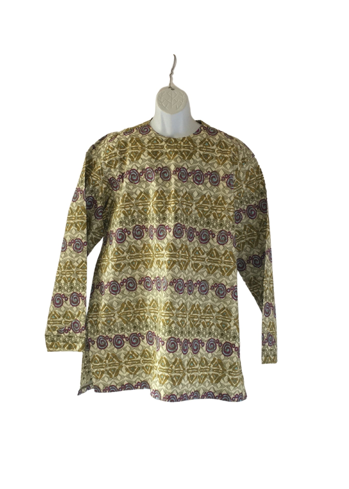 Gold Long Sleeve African Print Tunic -Contemporary and Colorful Ensemble-African apparel and accessories