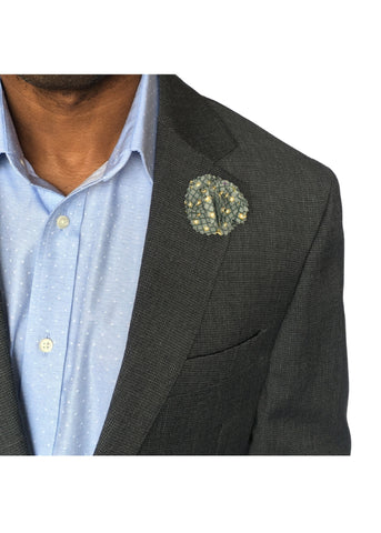 Grey and yellow dots lapel pins-Contemporary and Colorful Ensemble-African apparel and accessories