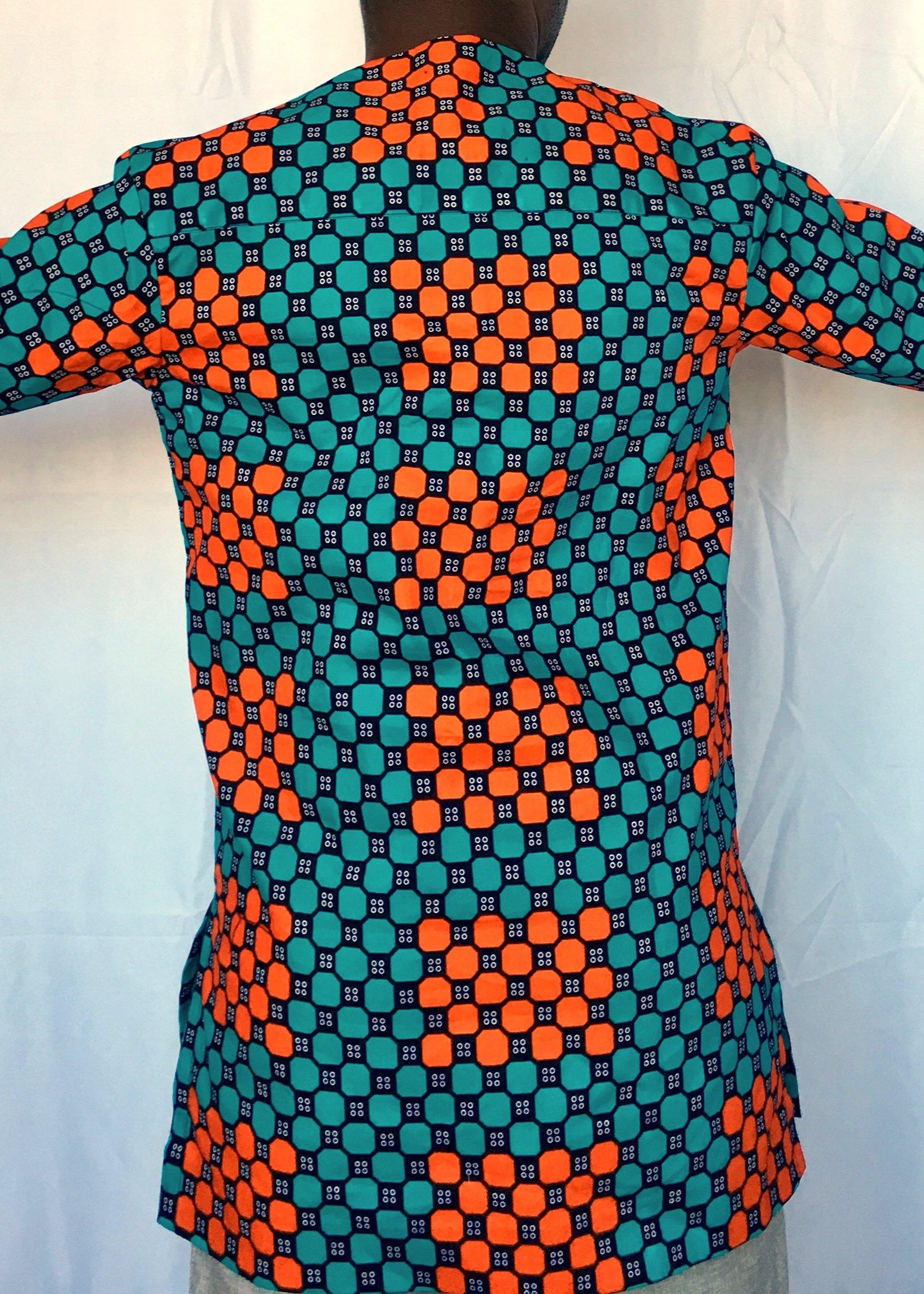 Blue Orange Long Sleeve African Print Tunic-Contemporary and Colorful Ensemble-African apparel and accessories