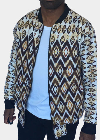 Diamond Shape  White Bomber Jacket -Contemporary and Colorful Ensemble-African apparel and accessories