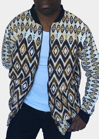 Diamond Shape  White Bomber Jacket -Contemporary and Colorful Ensemble-African apparel and accessories