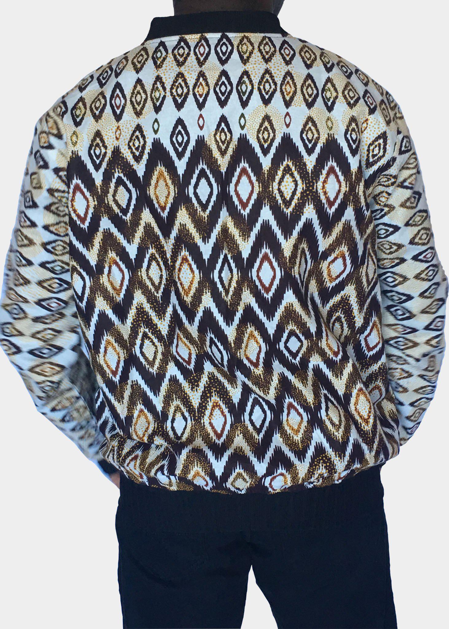 Diamond Shape  White Bomber Jacket -Contemporary and Colorful Ensemble-African apparel and accessories