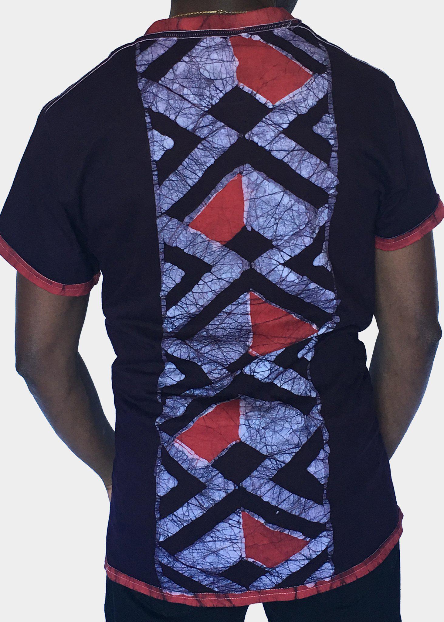 Purple and White Short Sleeve Batik T-shirt with Epa Symbol -Contemporary and Colorful Ensemble-African apparel and accessories