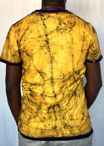Yellow Short Sleeves Batik V Neck -Contemporary and Colorful Ensemble-African apparel and accessories
