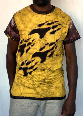 Footprints Migrating Short Sleeves Batik T-shirt -Contemporary and Colorful Ensemble-African apparel and accessories