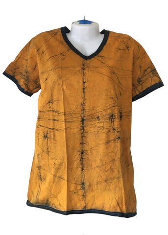 Gold and Green V neck T-shirt with Adinkra Symbols | Contemporary and Colorful Ensemble