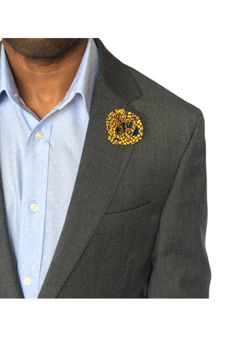 Yellow ad blue dots lapel pin- Contemporary and Colorful Ensemble-African apparel and accessories