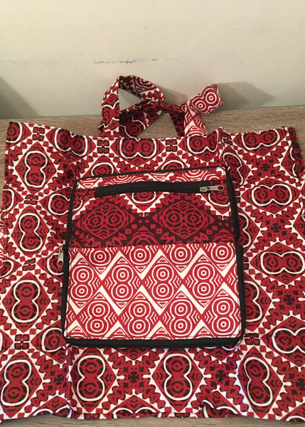 Foldable Tote Bag Red and White -Contemporary and Colorful Ensemble-African apparel and accessories