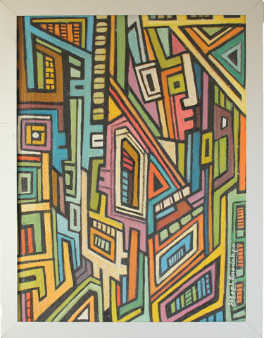 Silver framed Oil painting "Egungun Cult" - Contemporary and Colorful Ensemble-African apparel and accessories