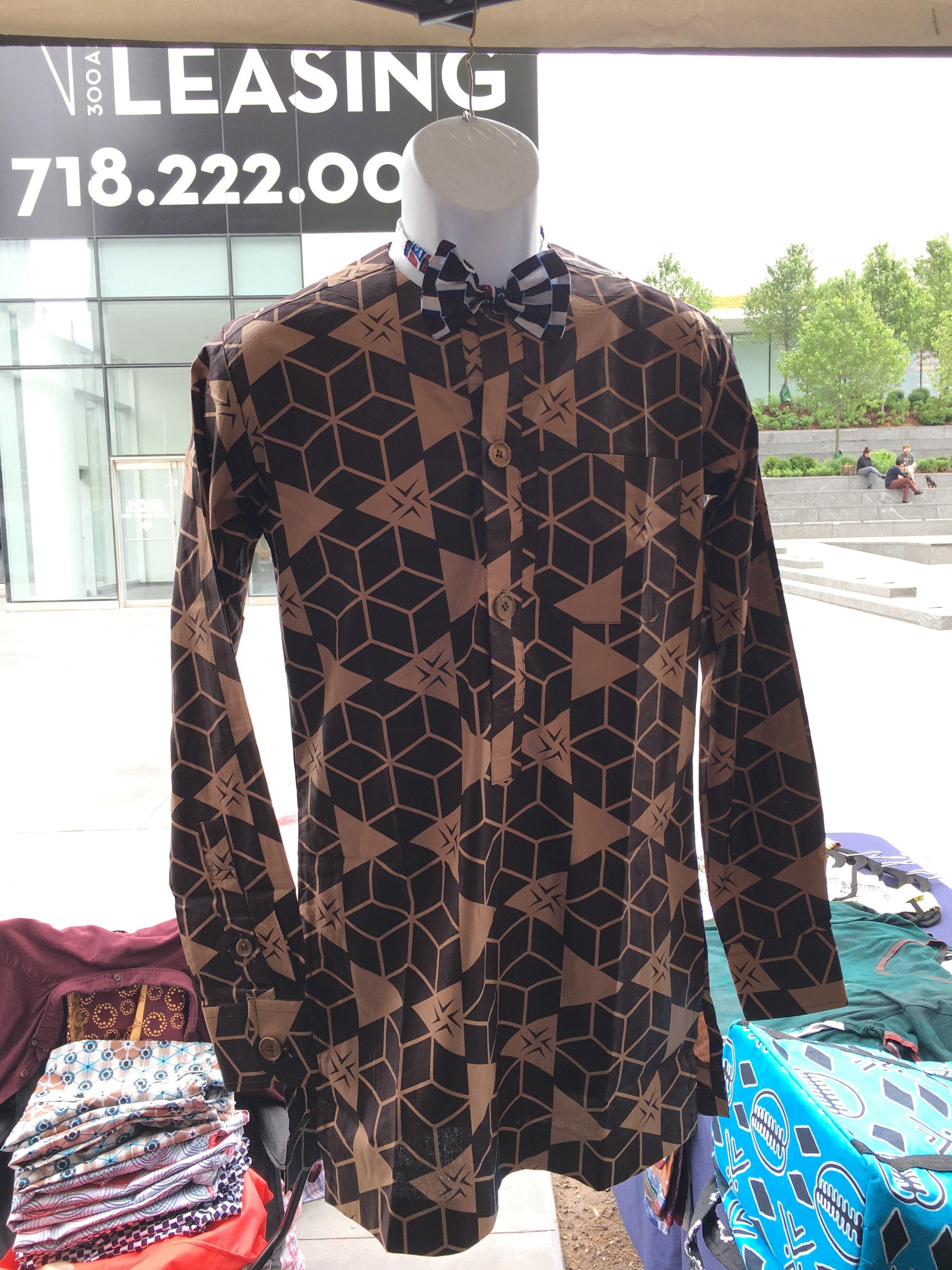 Brown Long Sleeve African Print Tunic -Contemporary and Colorful Ensemble-African apparel and accessories